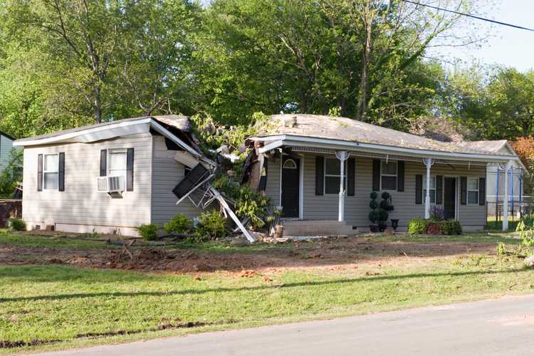 house damaged by tree falling