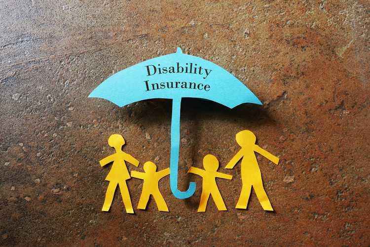 Family of four under a paper Disability Insurance umbrella